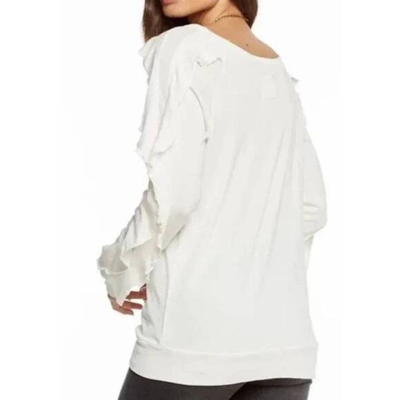 Chaser Lightest Pink V Neck Long Ruffle Sleeve Shirt - M - Picture 7 of 7